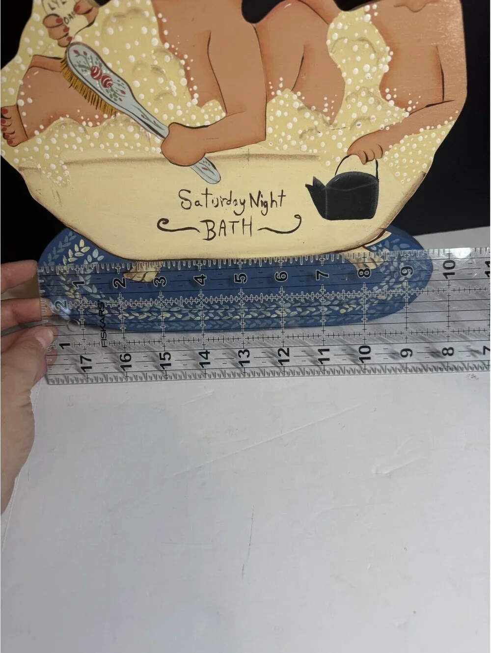 Vtg Sign Saturday Night Bath Old Couple In Tub Bathroom Decor Grandma Gpa Signed